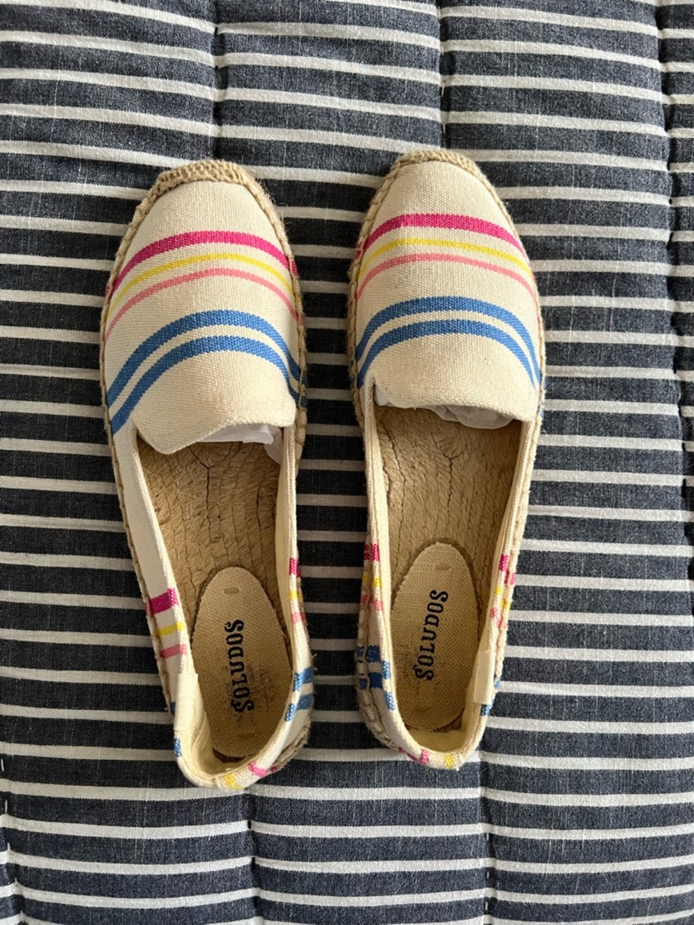Soludos Canvas Espadrilles with Blue, Pink and Yellow Stripes